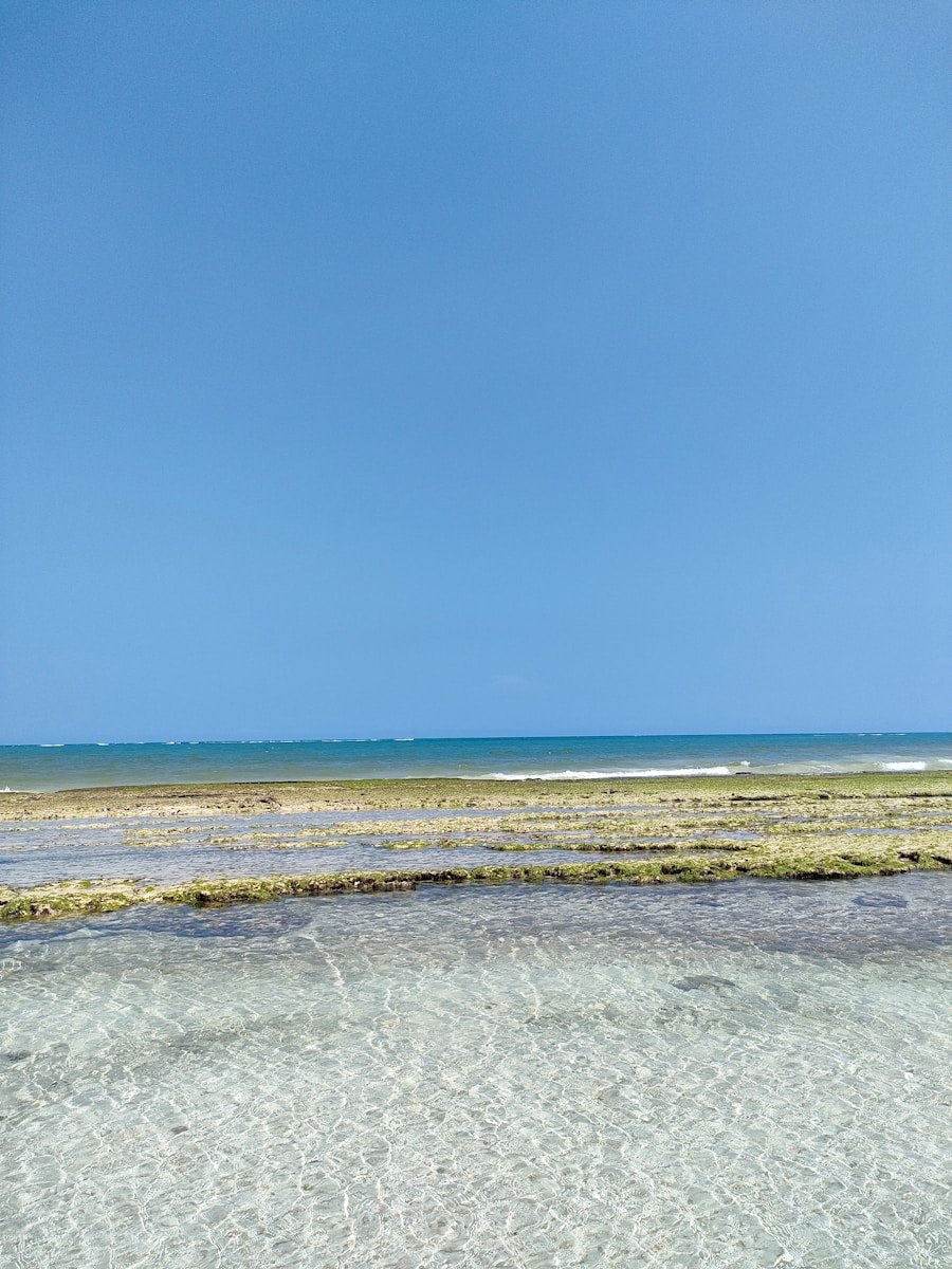 a man riding a surfboard on top of a sandy beach